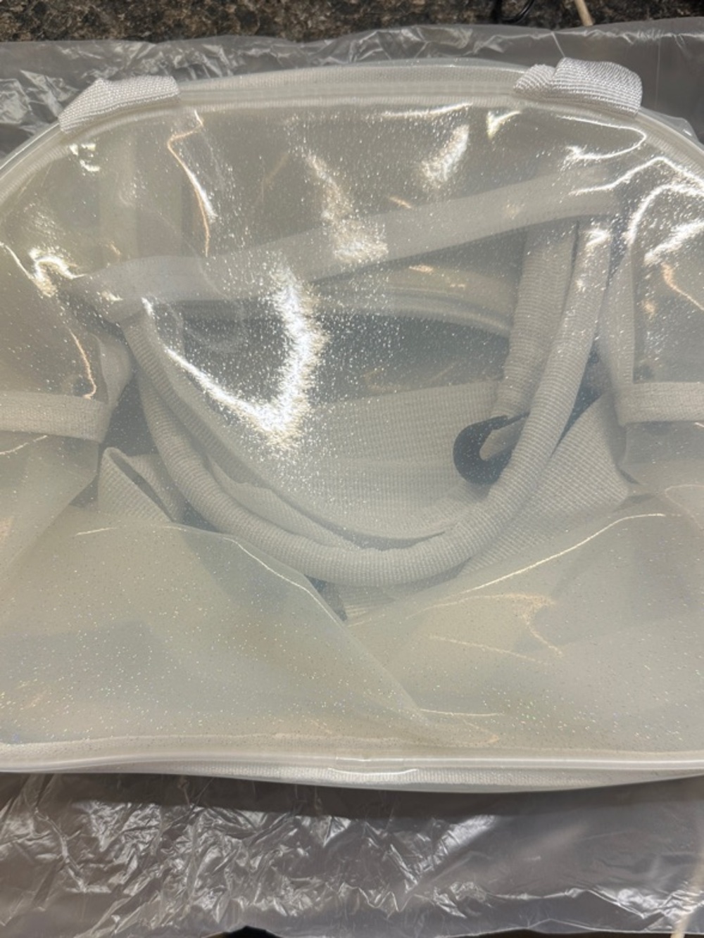 Clear Glitter Tote Bag - White